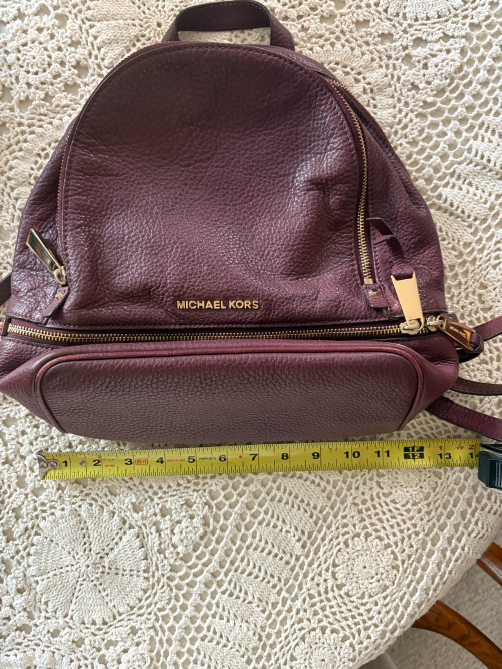 Michael Kors Burgundy Pebbled Leather Backpack with Gold Hardware - Picture 4 of 7